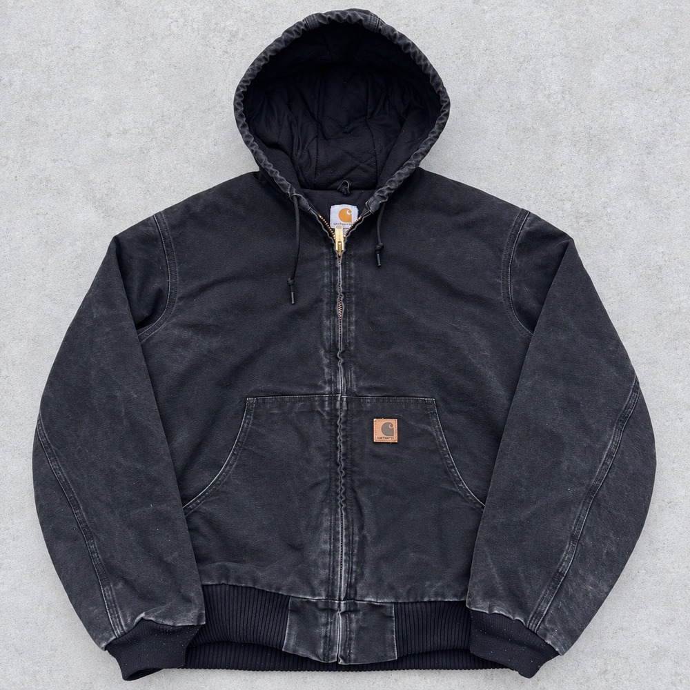 Carhartt J130 BLK Sandstone Active Jacket Black Quilted Flannel Lined Mens Large